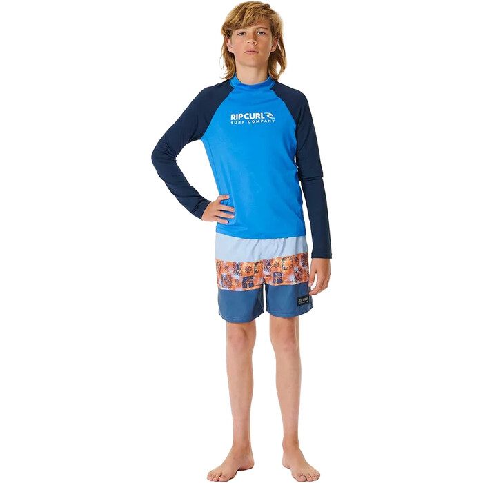 2024 Rip Curl Junior Shock UPF Long Sleeve Rash Vest 123BRV - Blue Gum